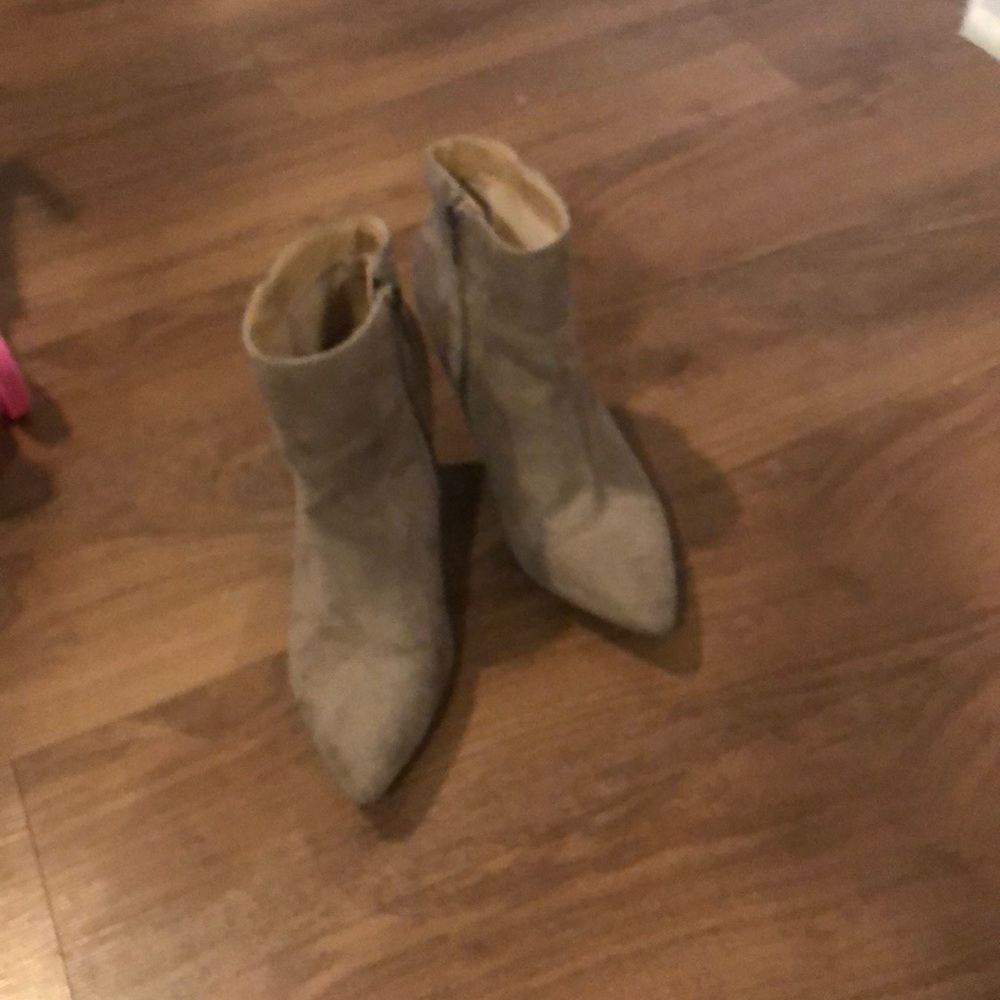 Taupe pointy ankle booties